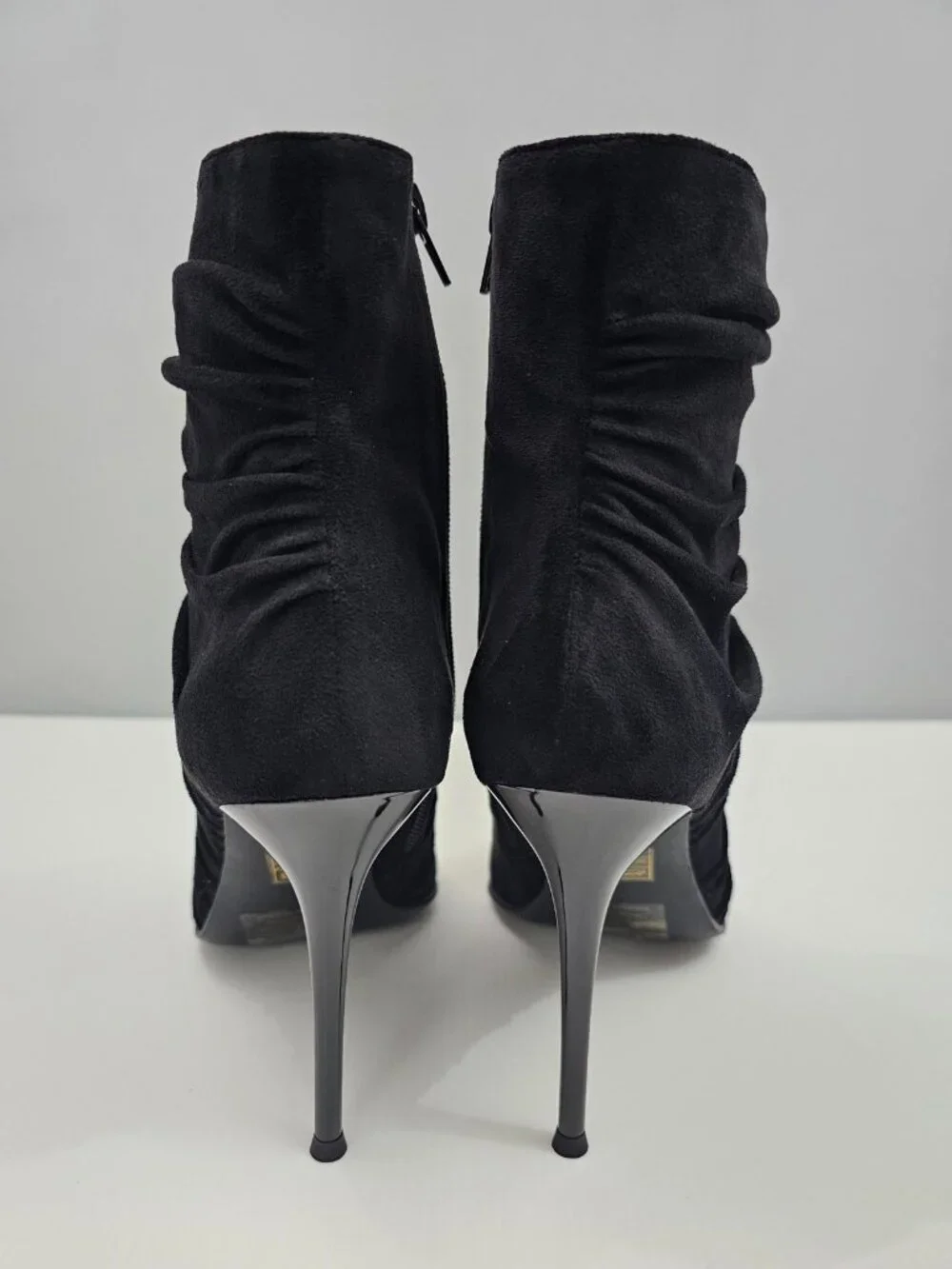 Jeffrey Campbell Lets Go Ankle Boot 9 Black Ruched Pointed Toe Stiletto Heel NEW